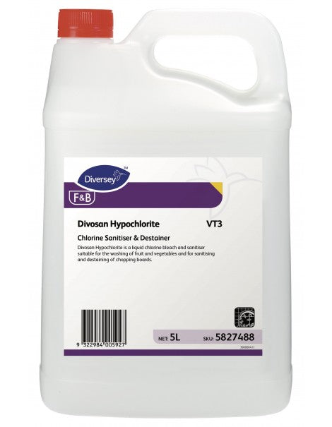 Divosan Hypochlorite Chlorine Sanitiser & Destainer 5Ltr, Carton of 2