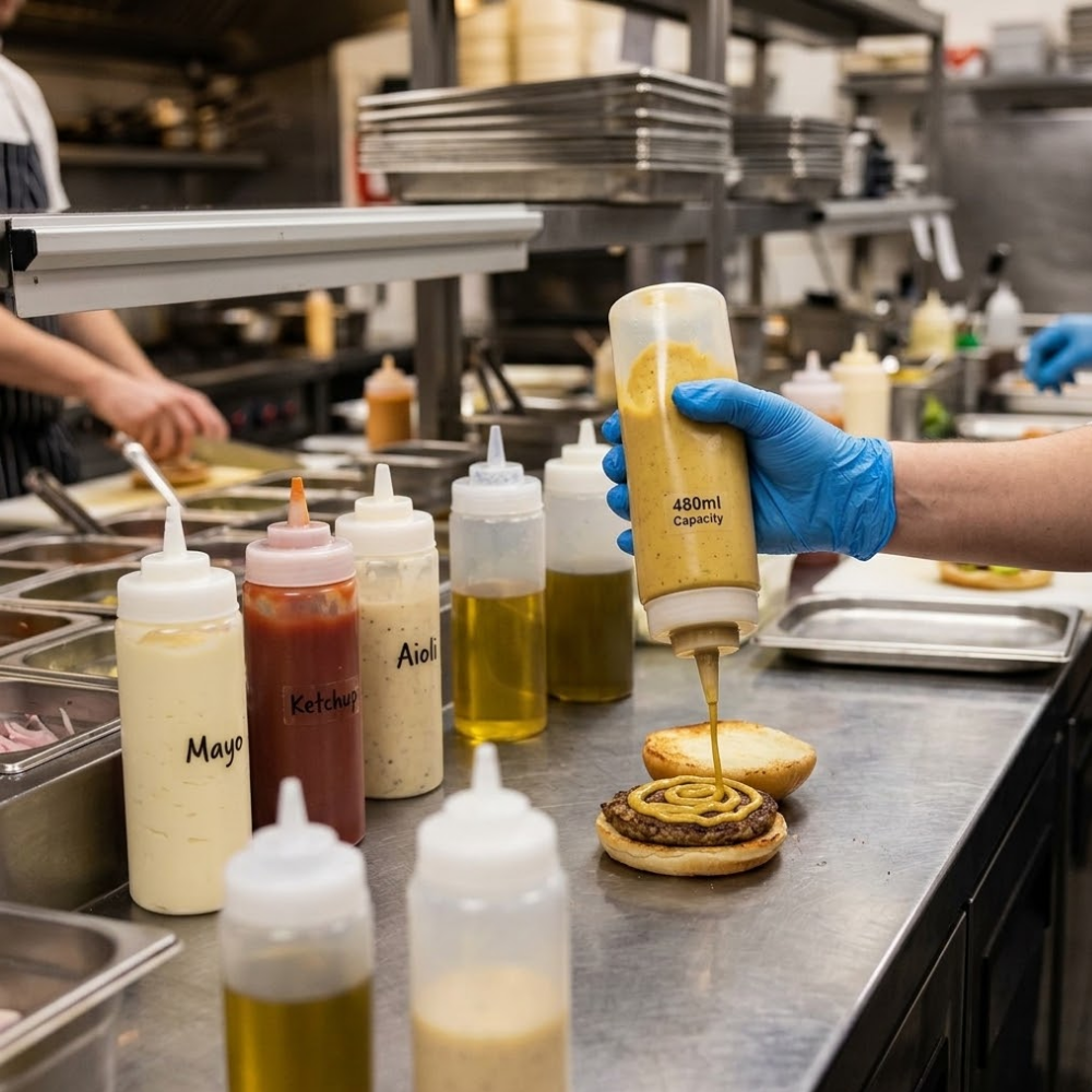 Chef Inox Squeeze Bottle Wide Mouth Clear 480ml