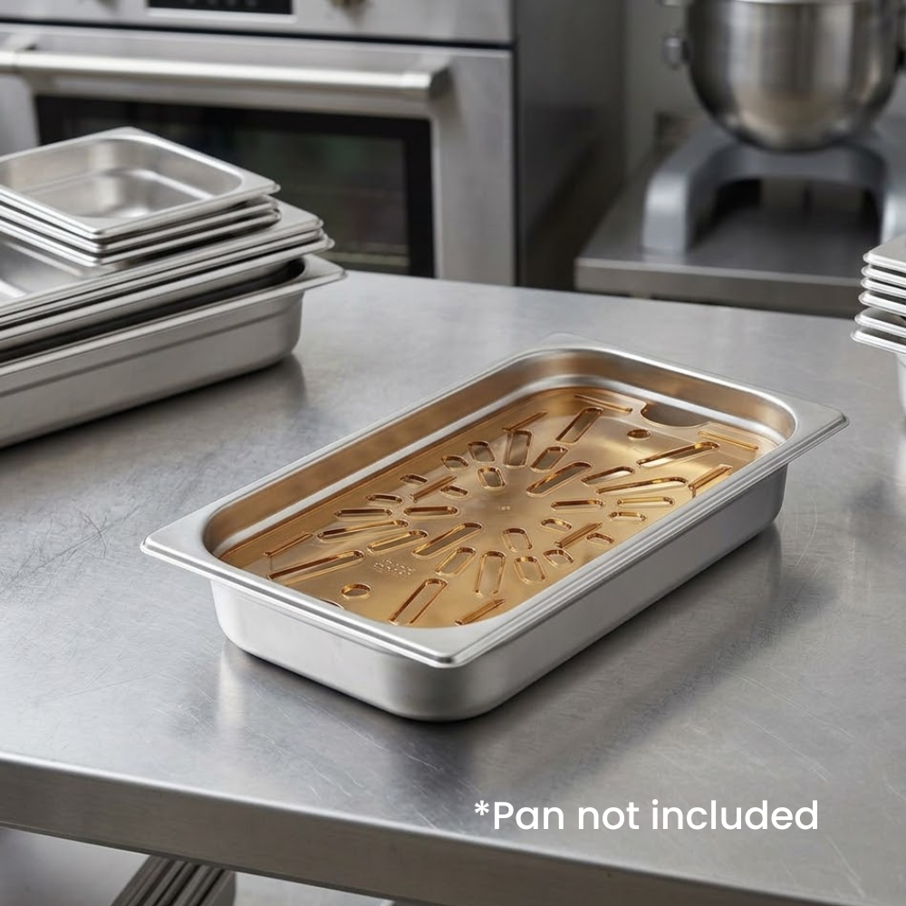 Cambro 1/3 Size Food Pan Shelf Drain High Heat Polycarbonate Amber 176x325mm, 1 Unit