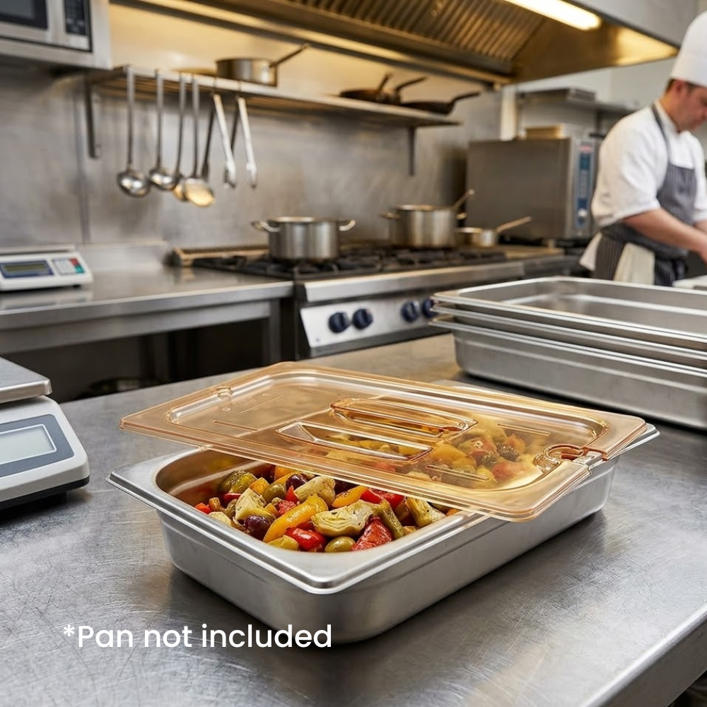 Cambro 1/3 Size Food Pan Cover With Handle and Notch Polycarbonate Amber 176x325mm