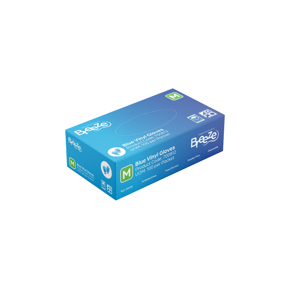 Breeze Vinyl Gloves Powdered Free Blue Medium