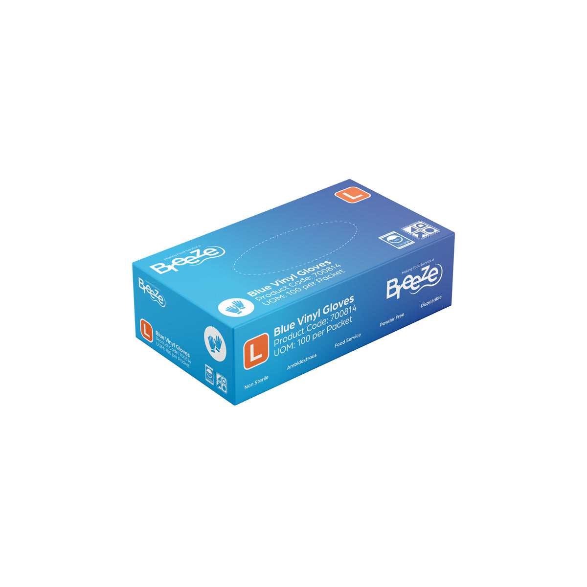 Breeze Vinyl Gloves Powdered Free Blue Large