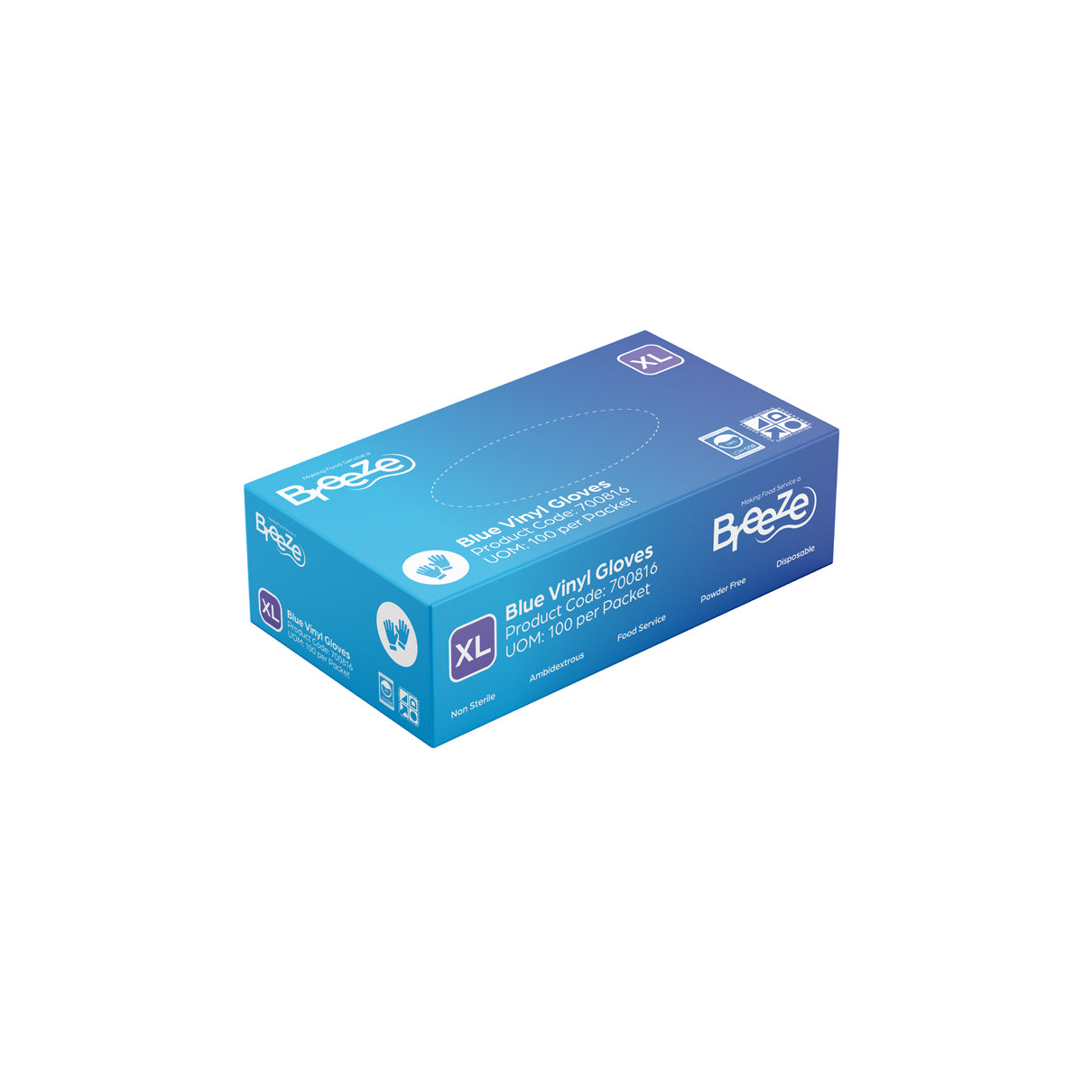 Breeze Vinyl Gloves Powdered Free Blue X-Large