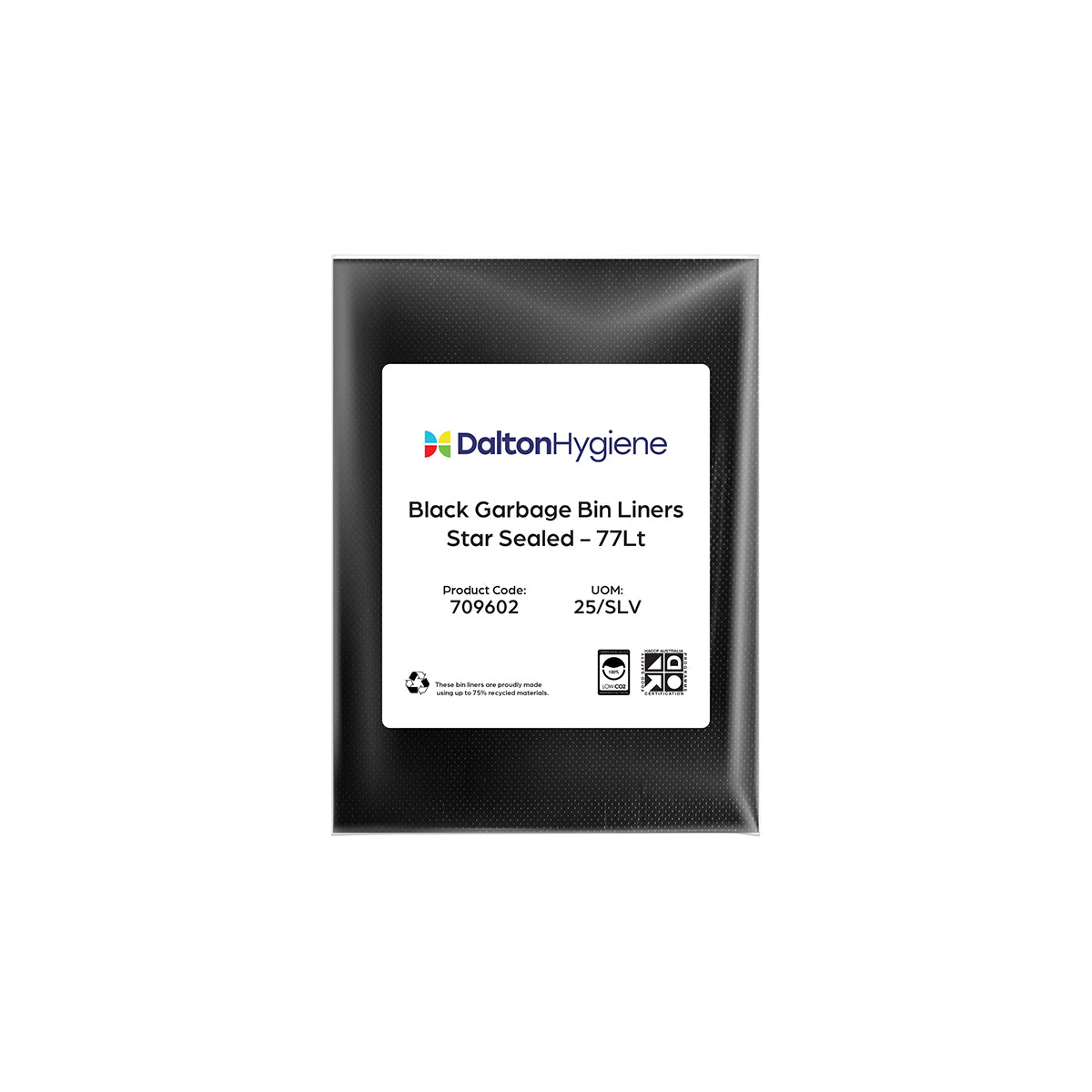 709602 Dalton Hygiene Garbage Bin Liner Star Seal Black 380x750mm / 77Lt Star Group