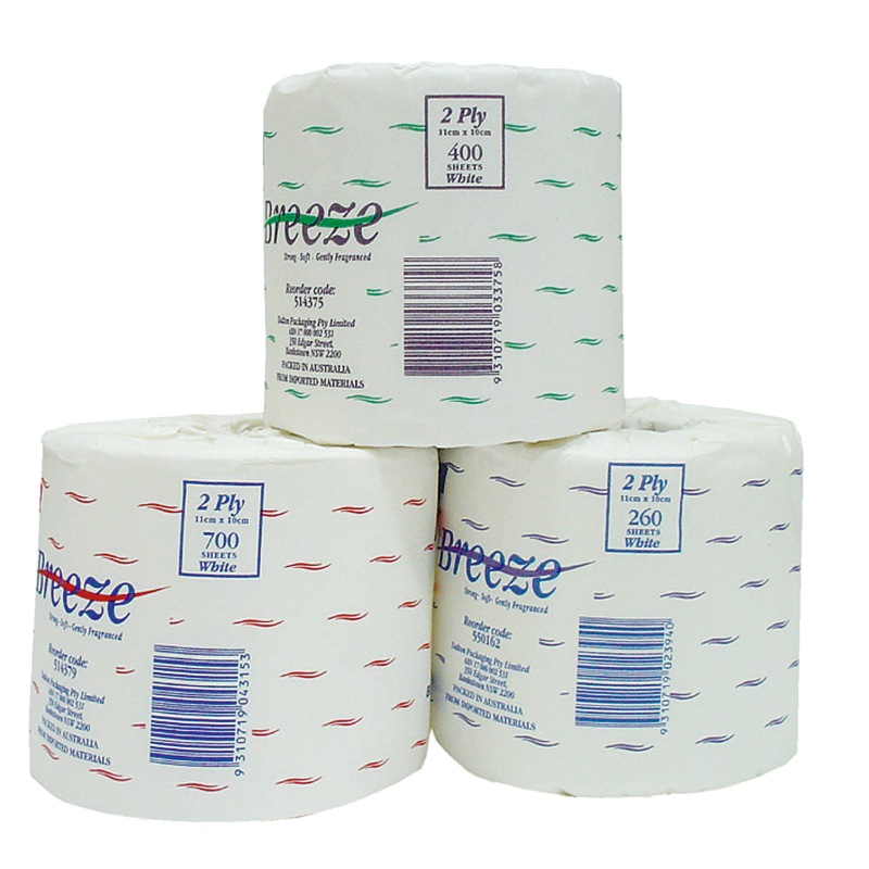 Breeze Toilet Roll 2Ply 400 Sheet - 48/Ctn, 48 Boxes/Carton