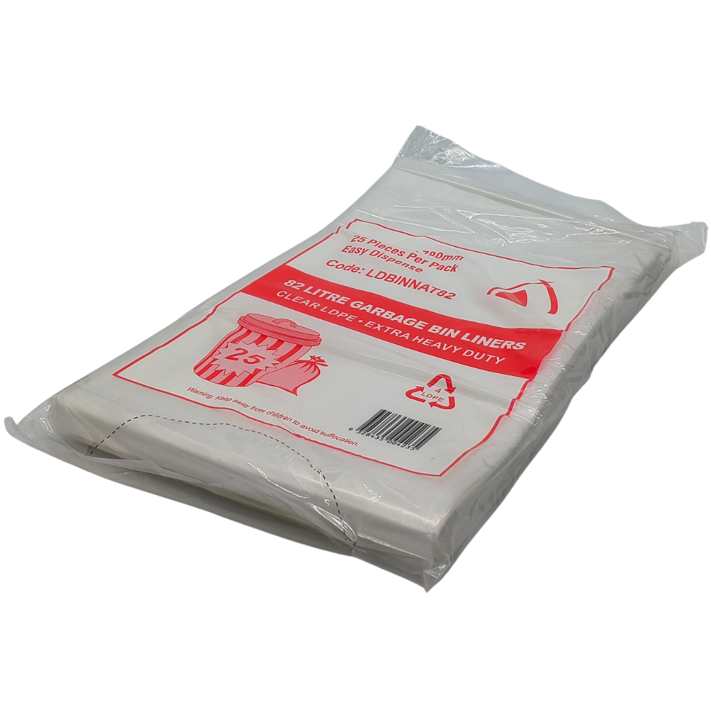 82Ltr Clear Bin Liner 1000x780mm Star Sealed - 200/Ctn